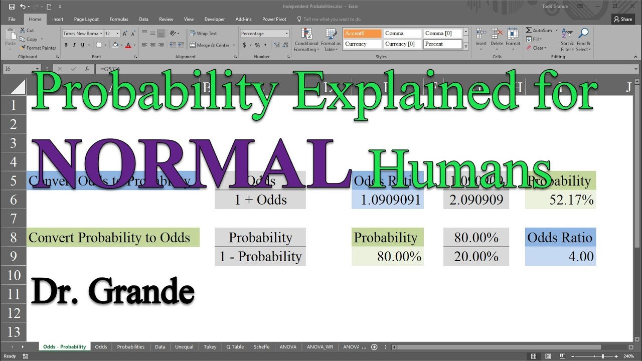 Convert Odds to Probability and Probability to Odds using Excel