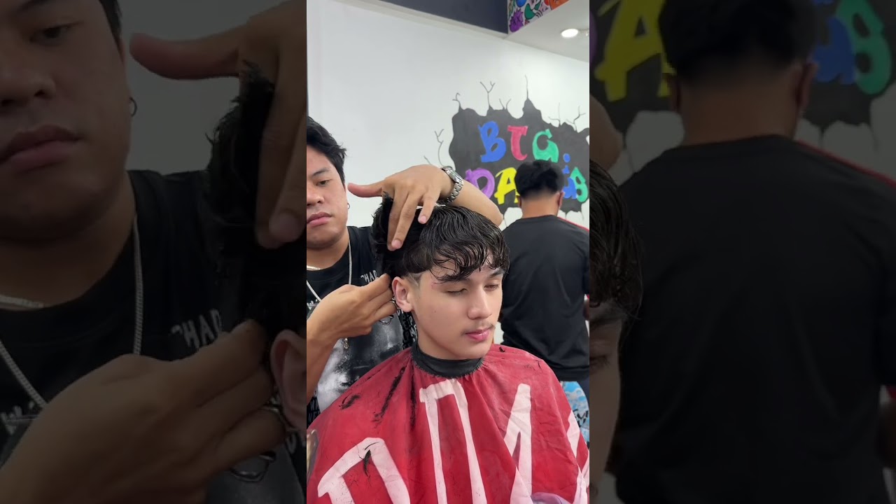 Low to mid taper fade blow out textured fringe with design For wavy coarse hair   rutsthebarber