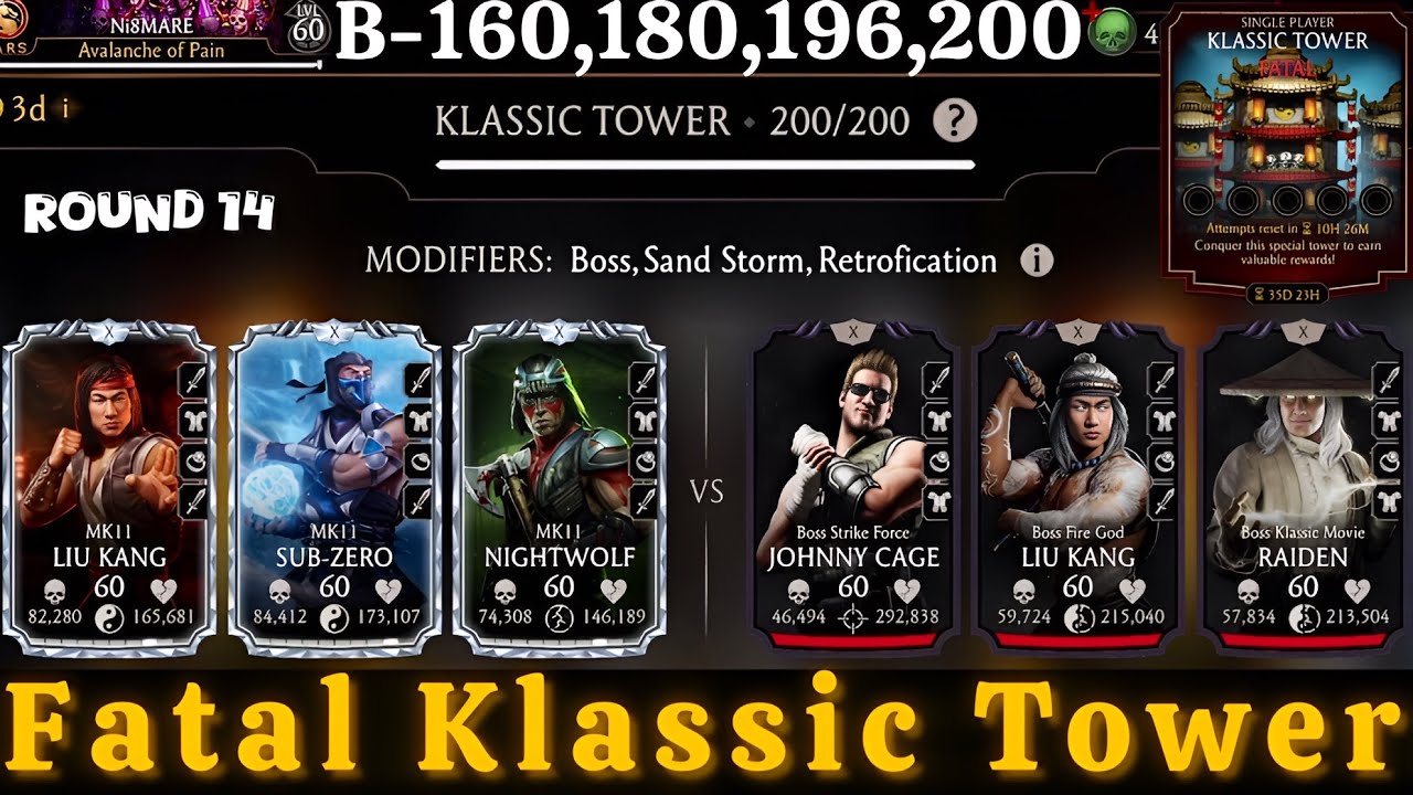 Fatal Klassic Tower Final Boss Battle 200 & 160, 180 Fight + Reward MK Mobile 2025 | MK11 Characters