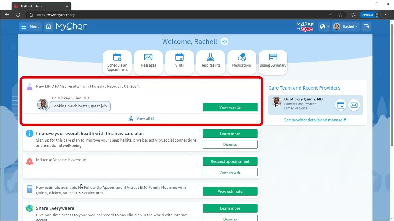 Полезные функции MyChart для настольных компьютеров