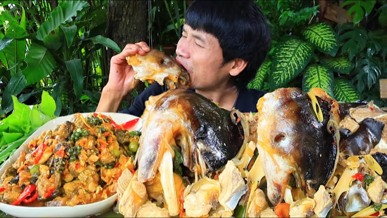 ต้มปลาบึกผัดเผ็ดปลาไหลแซ่บคักอีหลีครับพี่น้องMUKBANG EATING SHOW/โก้อีสานพาแดก