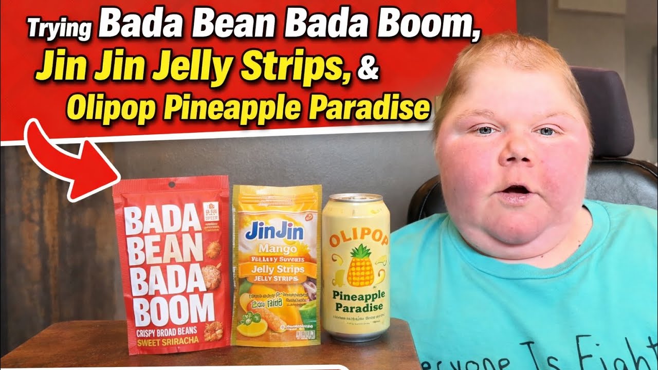 Trying Bada Bean Bada Boom, Jin Jin jelly strips, & Olipop Pineapple paradise ￼