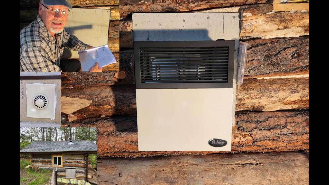 Small Log Cabin in the Woods Part10 (Installing Ashley propane heater in the cabin)