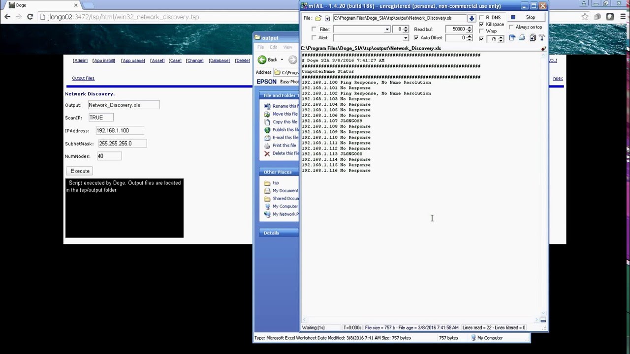Network IP Discovery via vbscript embedded into a tcl 