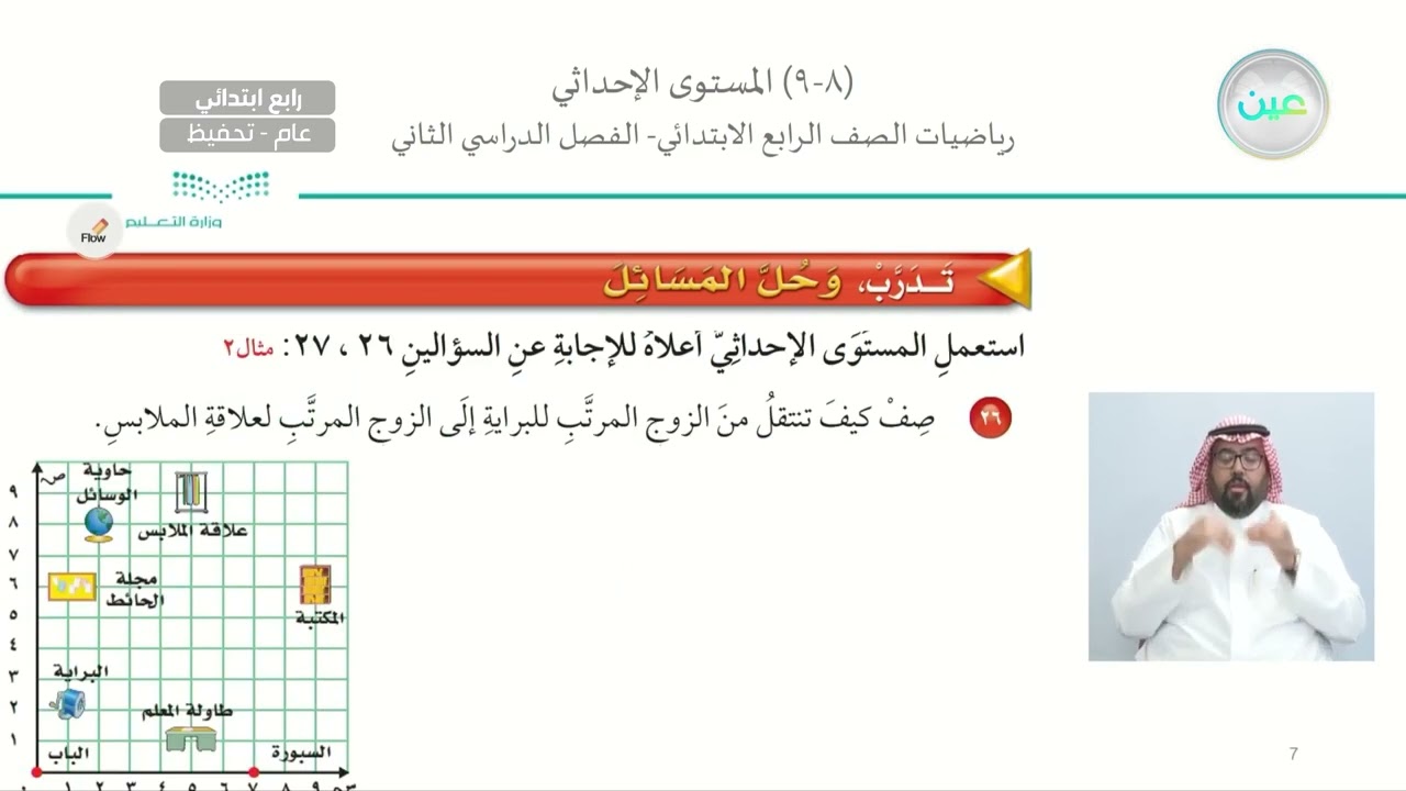 المستوى الإحداثي (2) - الرياضيات - رابع ابتدائي