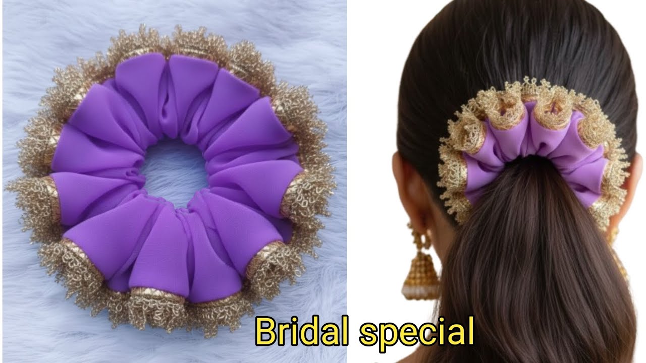  How to Make Designer Bridal Scrunchies at Home | Heavy Lace Hair Accessory DIY Tutorial