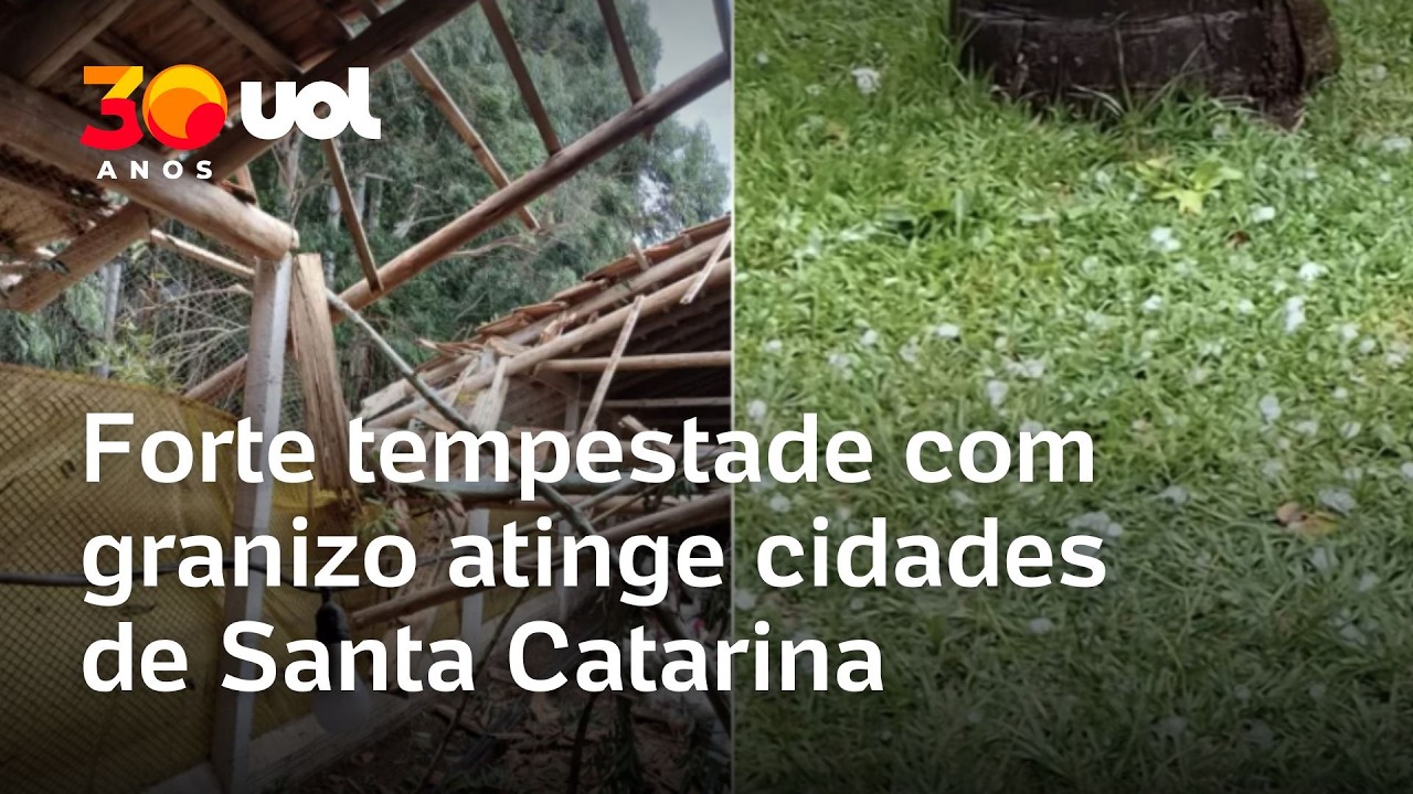 Temporais com granizo derrubam &aacute;rvores e destelham casas em SC; v&iacute;deo