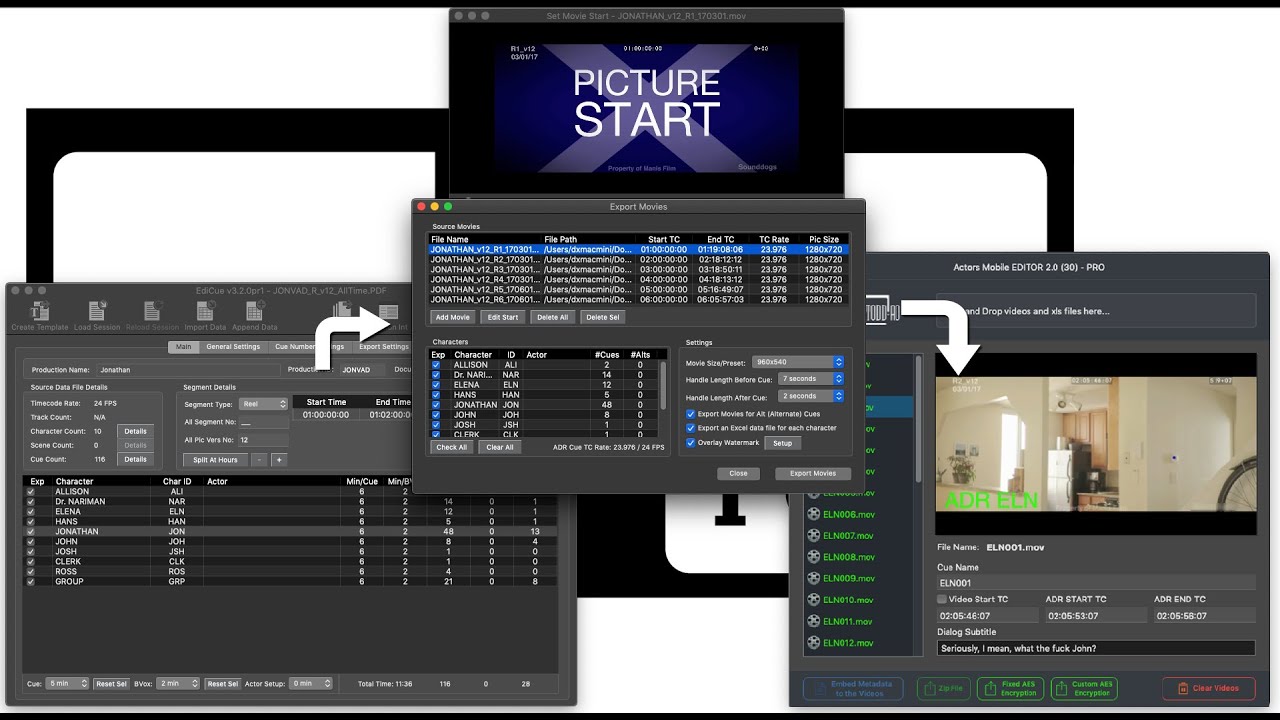 Using EdiCue & Actors Mobile EDITOR to create video clips for #ActorsMobileADR
