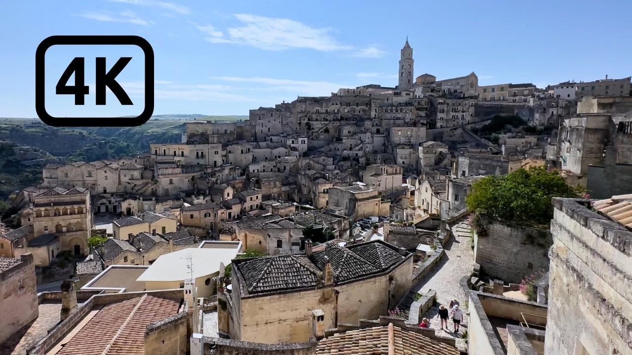 Italy 4K [Walking Tour] Cave City of Matera — 1 HOUR Walking Tour