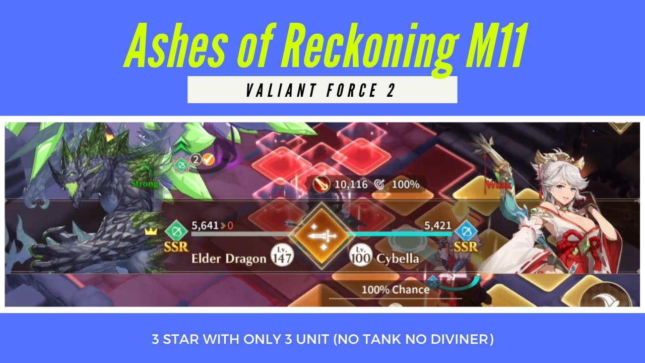 Valiant Force 2 - Ashes of Reckoning M11 3 star with only 3 Hero (no Diviner Needed)