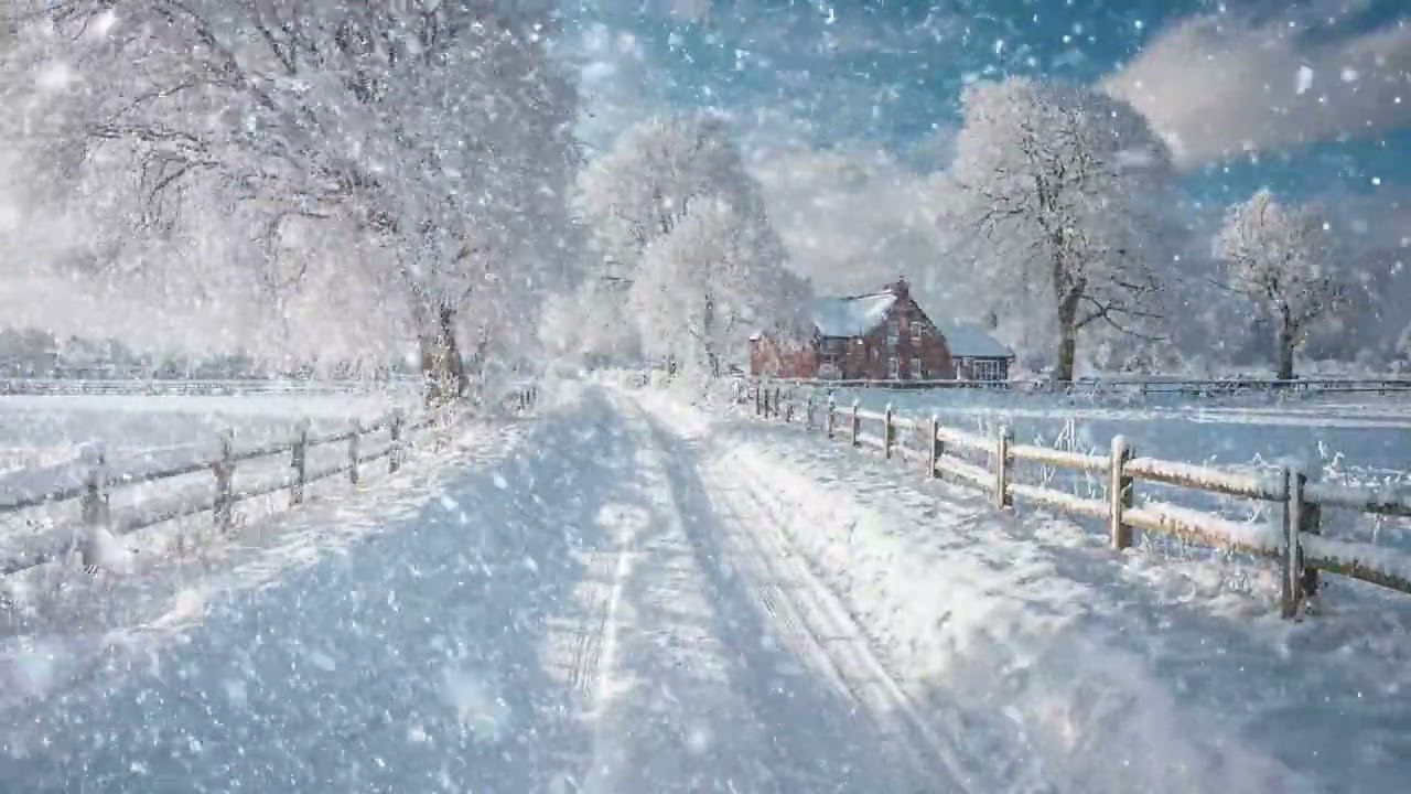 Peaceful Winter Countryside Road | Snowy Landscape Ambience with Calm Wind Sounds for Relaxation