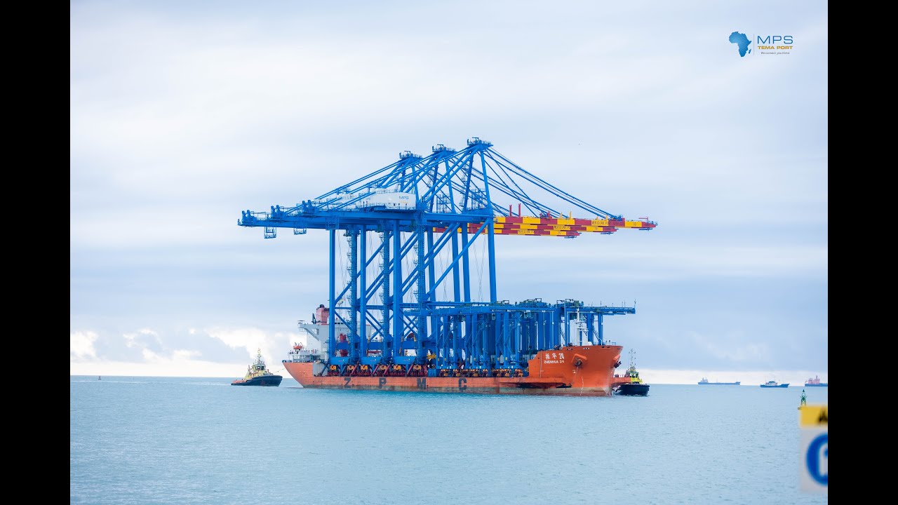 The arrival of 15 Gantry Cranes at MPS Terminal 3 for Phase 2 of the Tema Port Expansion Project