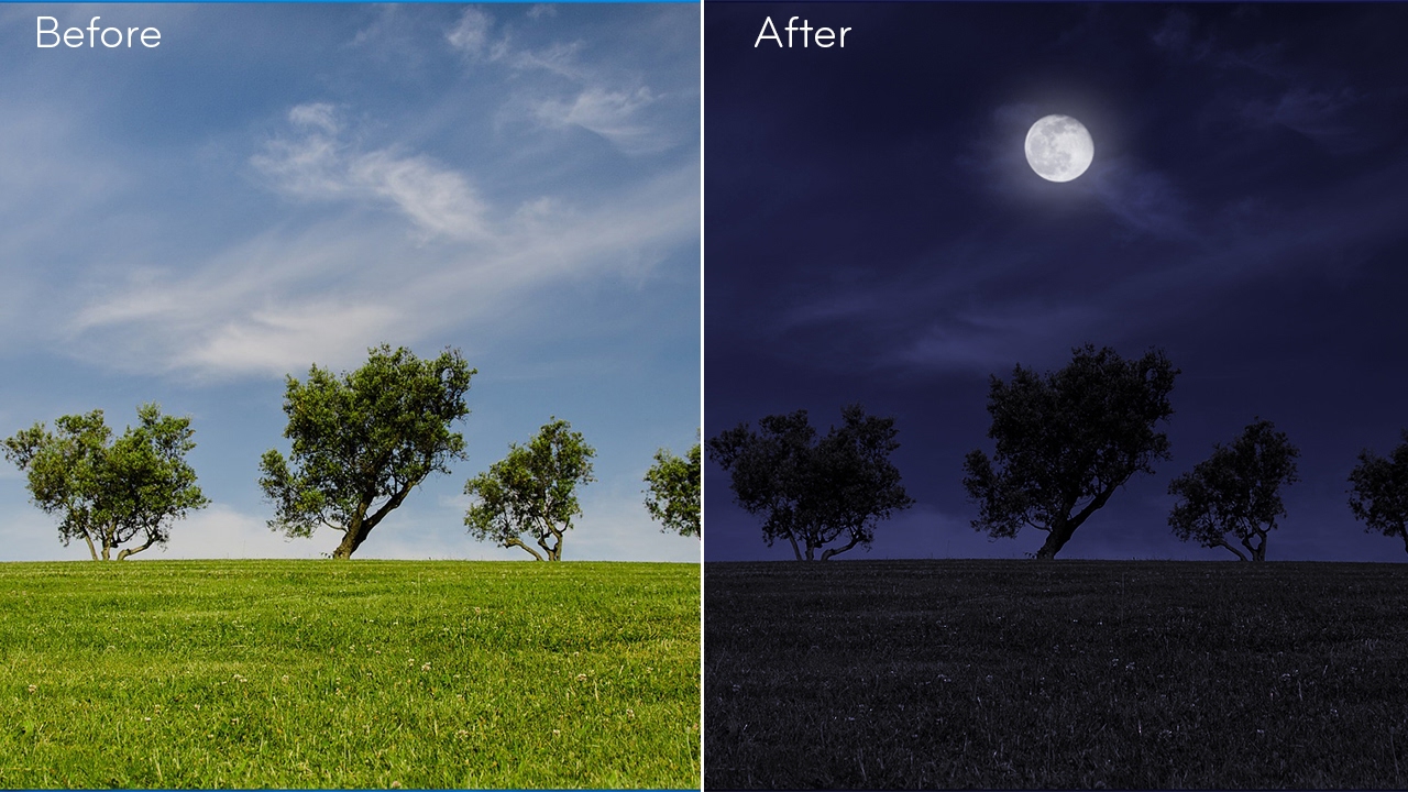 How to Create Night Scene from a Day Photo - Photoshop Tutorial [Photoshopdesire.com]