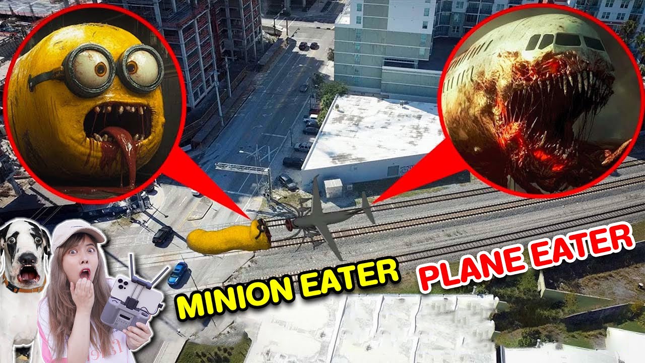 บินโดรน มันสู้กันโหดมาก รถไฟหนอนมินเนี่ยน VS เครื่องบินกินคน