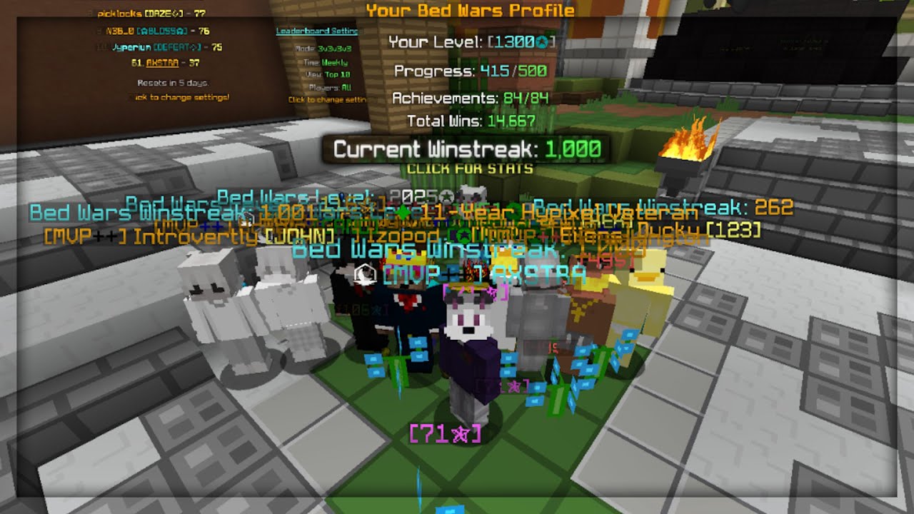 1,000 WINSTREAK IN HYPIXEL BEDWARS (+1,300 star prestige!)