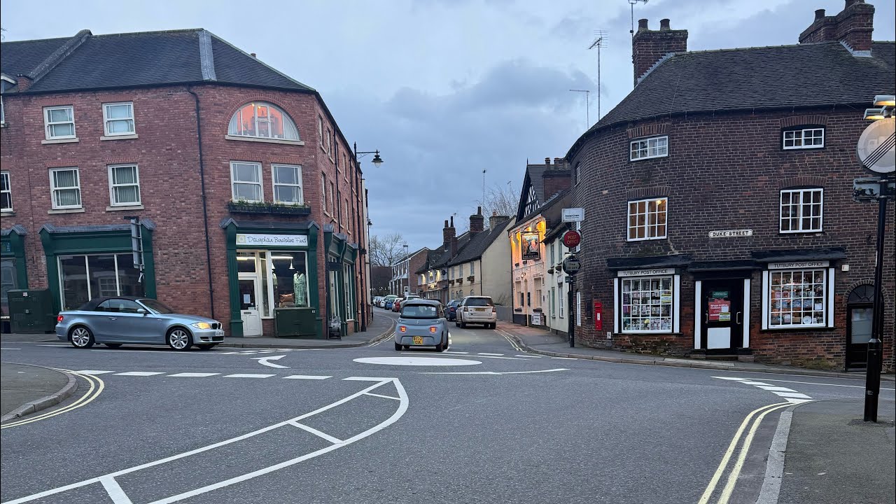 UK Road Driving in Small Towns. West midlands area