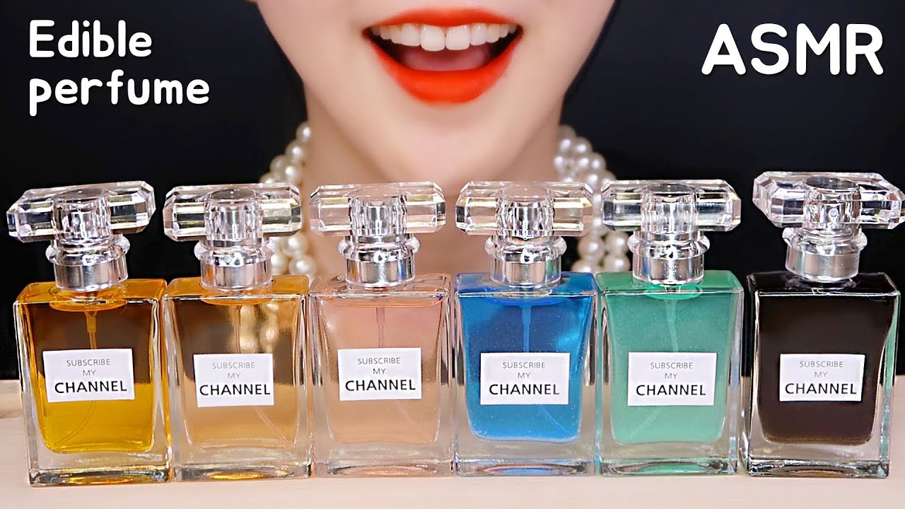 EDIBLE PERFUME ASMR DRINKING JUICE GULPING ASMR SPRAY ASMR COSMETIC ASMR CHANEL PERFUME PRANK🍑