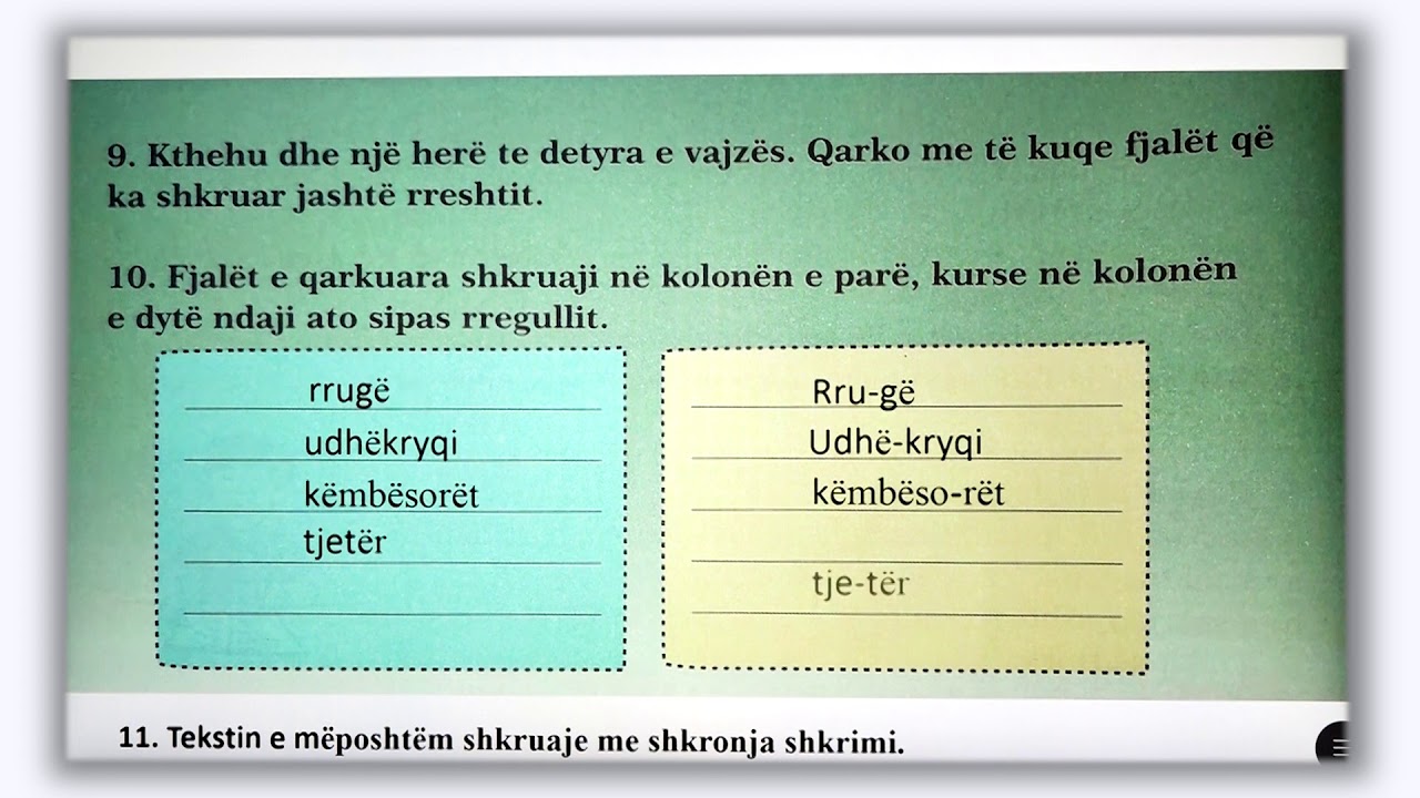 2 01 034 - Java e shtatë - Gjuhë shqipe - Ndarja e fjalëve në fund të rreshtit (Ushtrime)