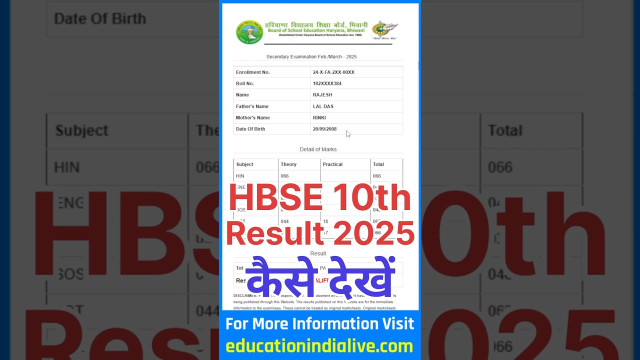 HBSE 10th Class Result 2025 Kaise Dekhe ? How To Check Haryana Board 10th Result 2025