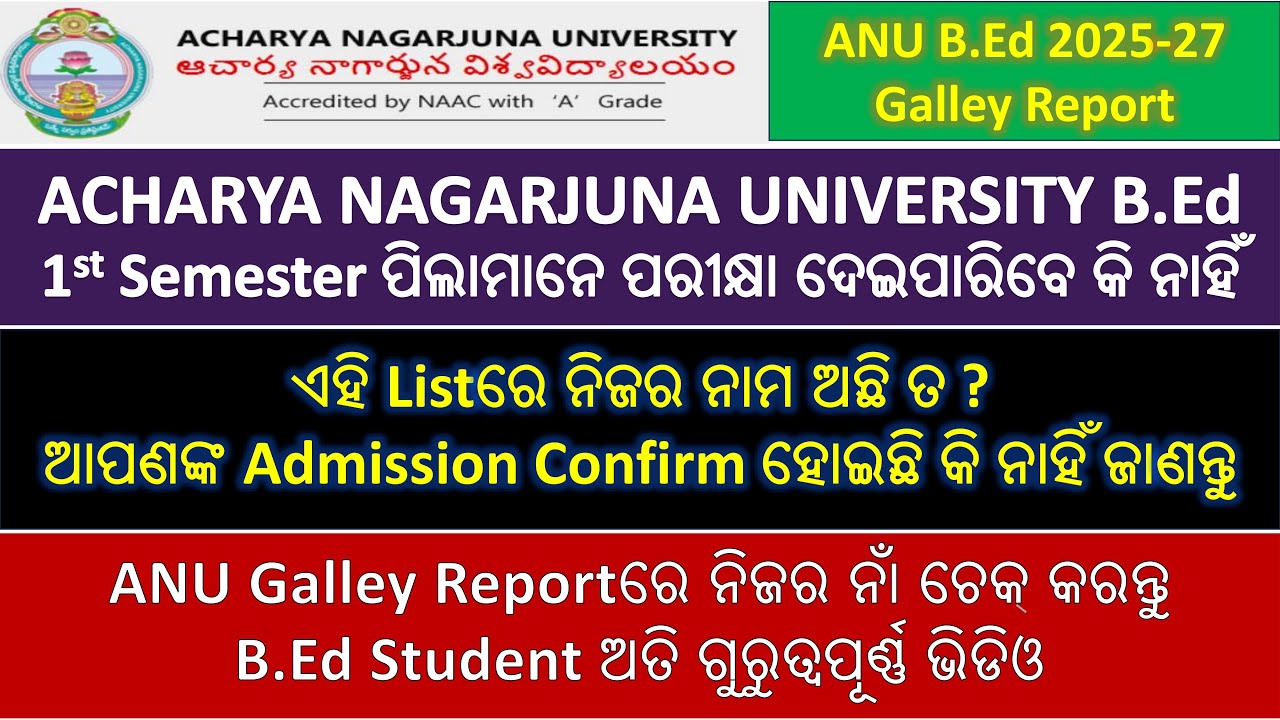 ACHARYA NAGARJUNA UNIVERSITY B.Ed 2025-27 Galley Report