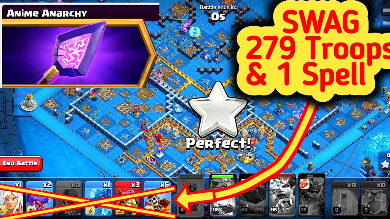 Anime Anarchy coc Challenge - Easily 3 star with SWAG 279 troops 😎 1 Spell - Clash of Clans (coc)