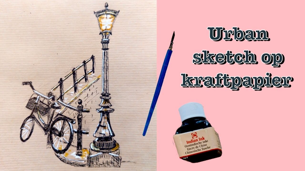 URBAN SKETCH met Oost-Indische inkt op KRAFTPAPIER | Draw with me - Timelapse #6