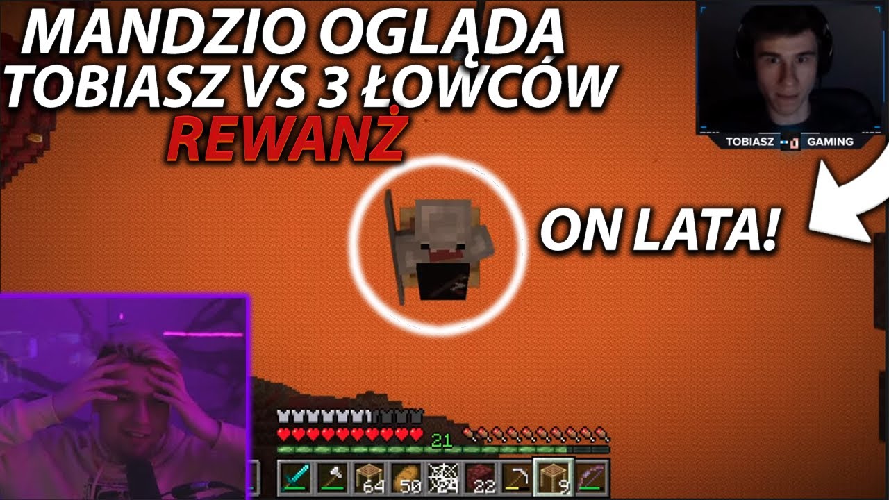 MANDZIO ogląda TOBIASZ vs 3 ŁOWC&Oacute;W - REWANŻ (minecraft speedrun)