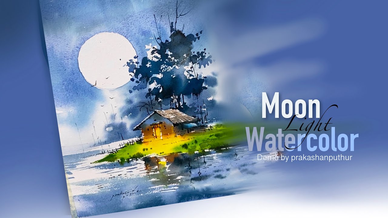 Watercolor | paint moonlight | easy watercolor tutorial for beginners