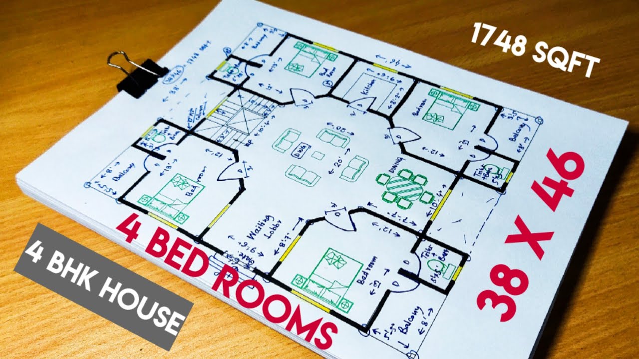 4 bed rooms house design II 4 bhk ghar ka naksha II 4 bed rooms
