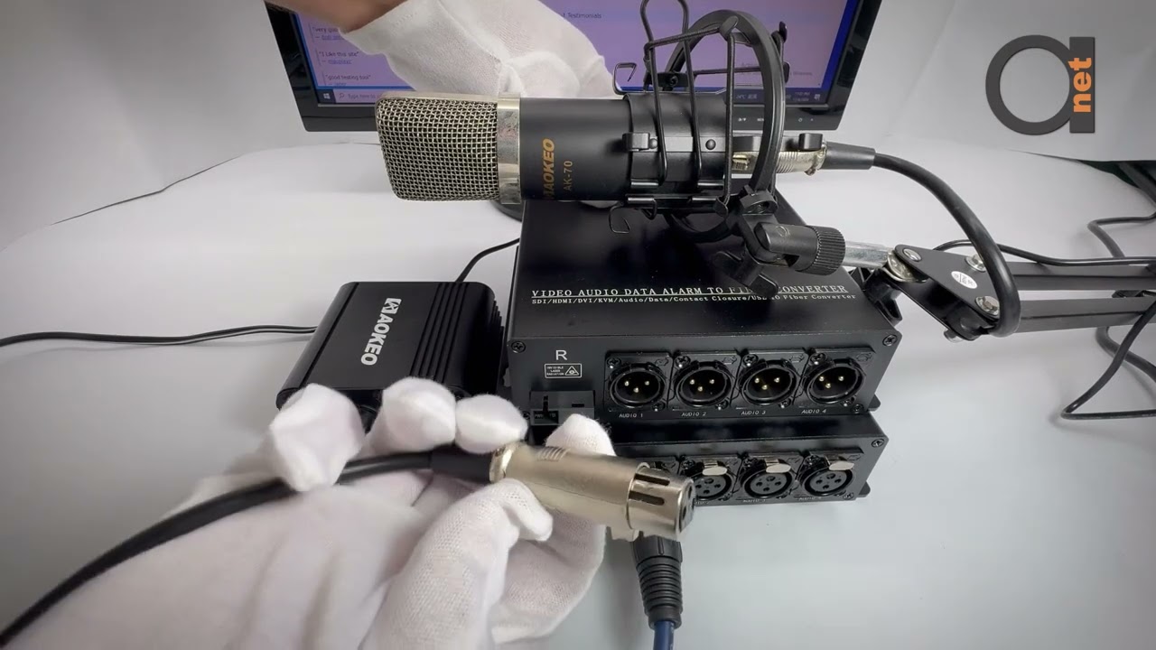 4-Port XLR Audio Over Fiber Optic | SM & MM Microphone with Phantom Power to PC Simple Setup