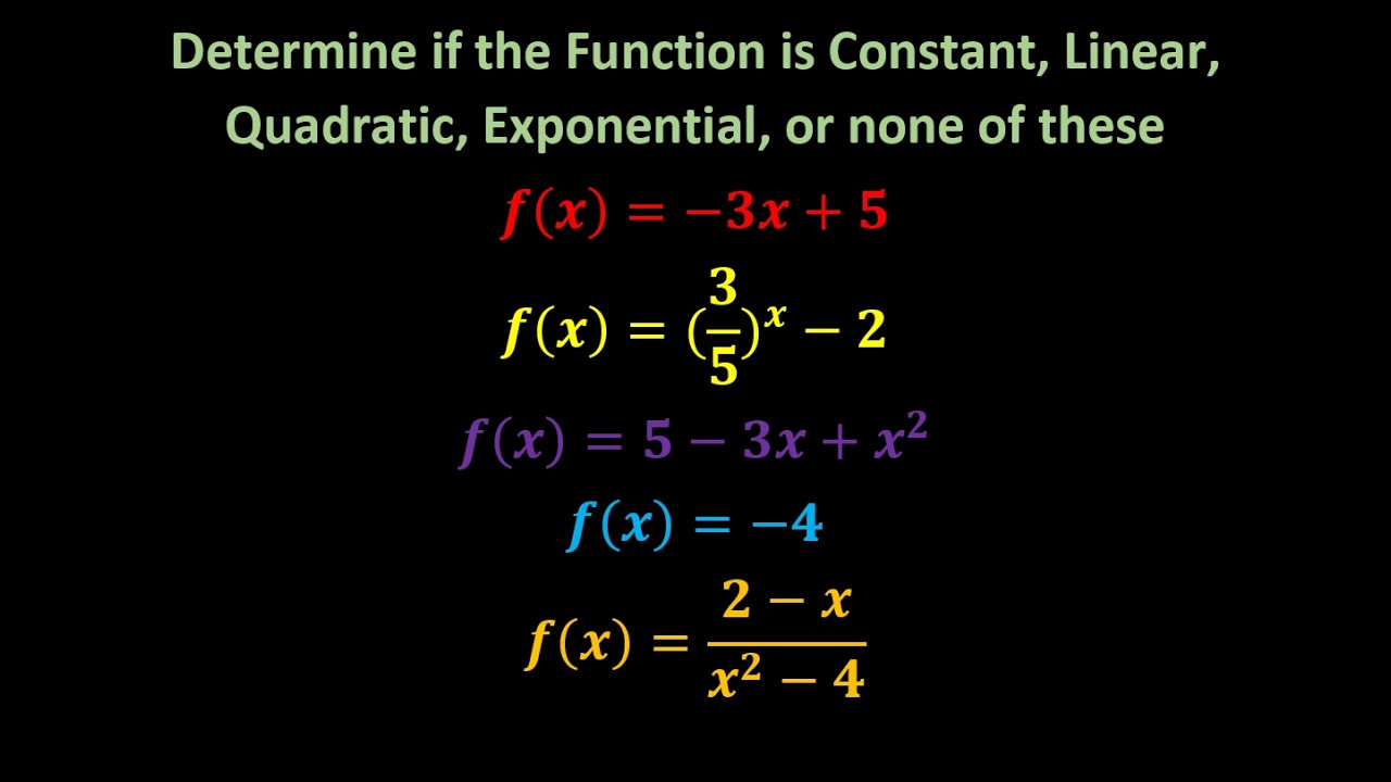 Determine if the Function is Constant, Linear, Quadratic, Exponential, or none of these