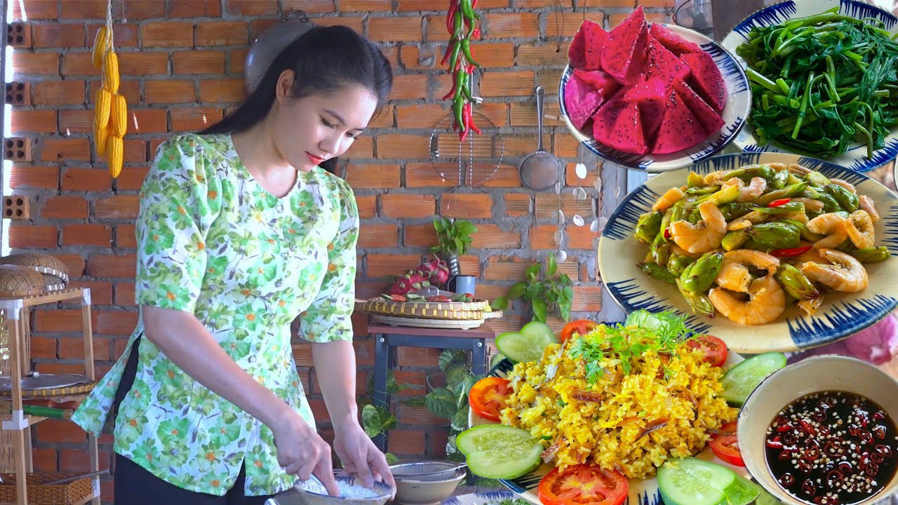 Cơm Nhà Giản Đơn Với Cá Khô Chiên Cơm & Nụ Thanh Long Xào Tôm
