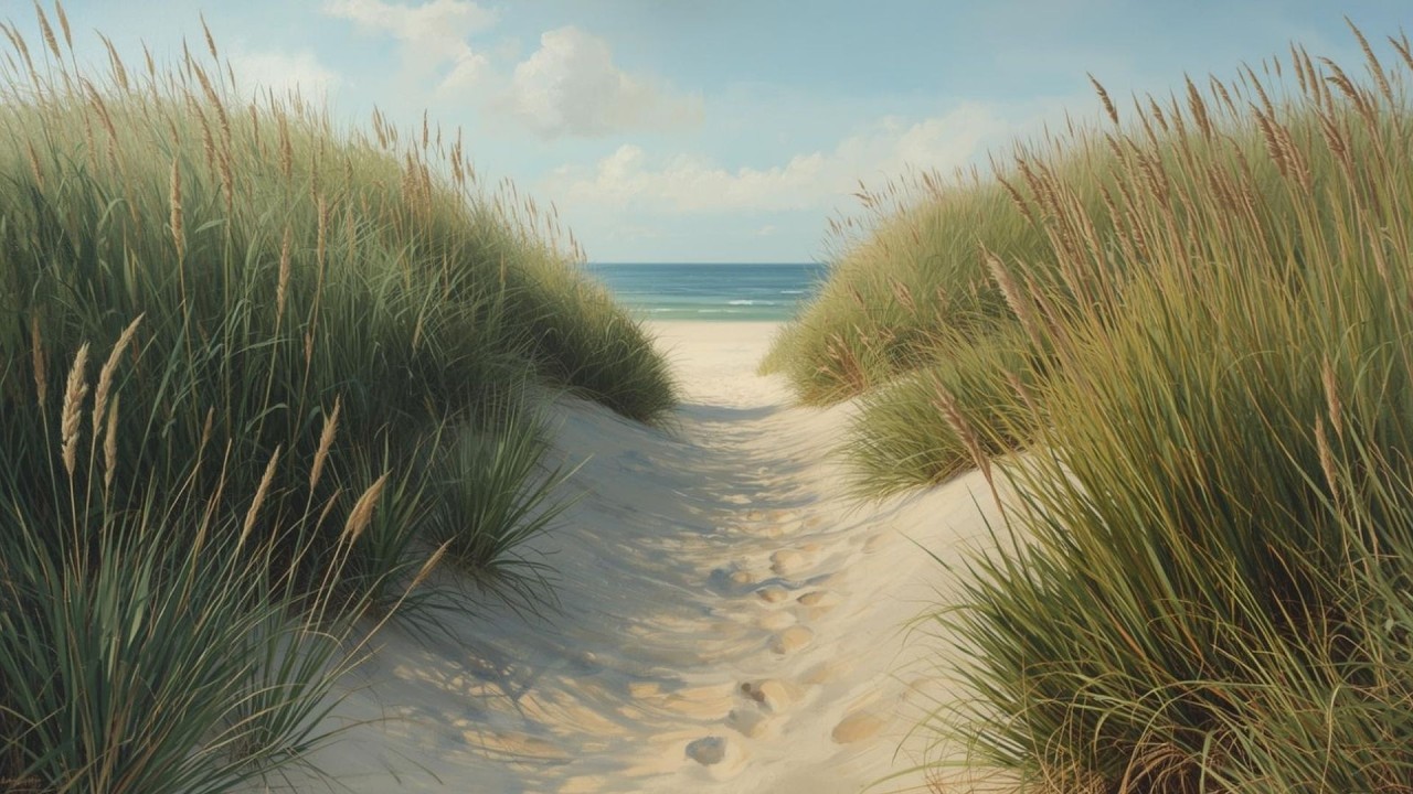 Coastal Sand Dune Beach Path Vintage Painting | Frame TV Art Display | 2-Hour Screensaver