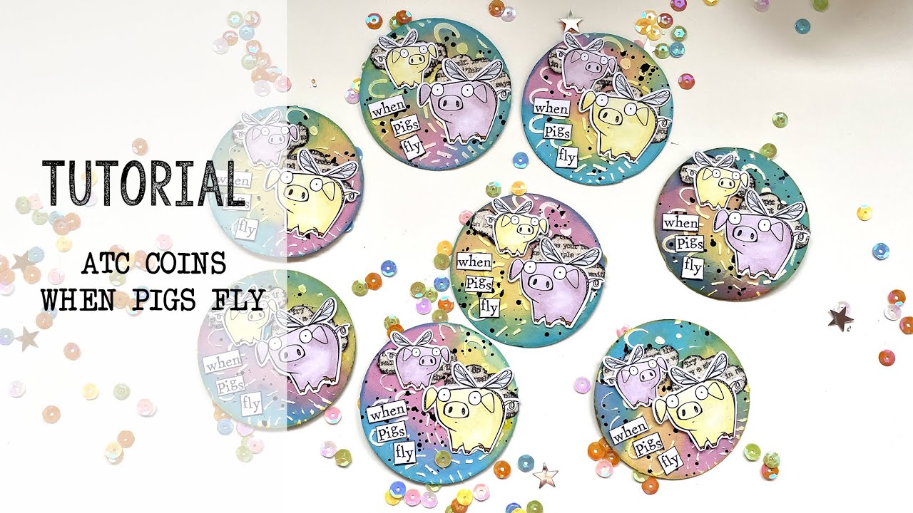 TUTORIAL MIX MEDIA atc coins WHEN PIGS FLY
