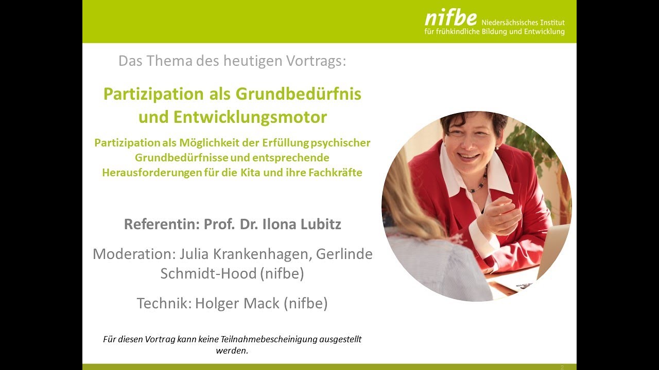 Partizipation als Grundbed&uuml;rfnis und Entwicklungsmotor - Prof. Dr. Ilona Lubitz