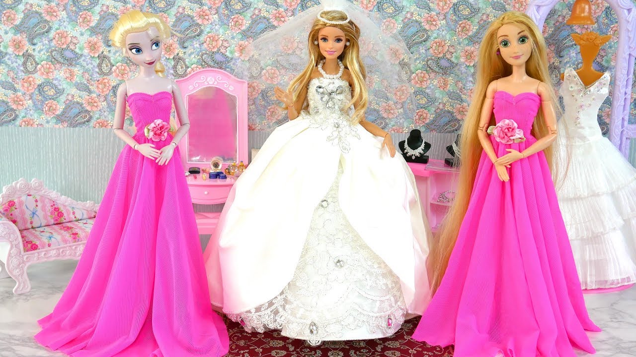 Barbie Wedding Day Morning Barbie Wedding Dress باربي فستان الزفاف Vestido de casamento para Barbie