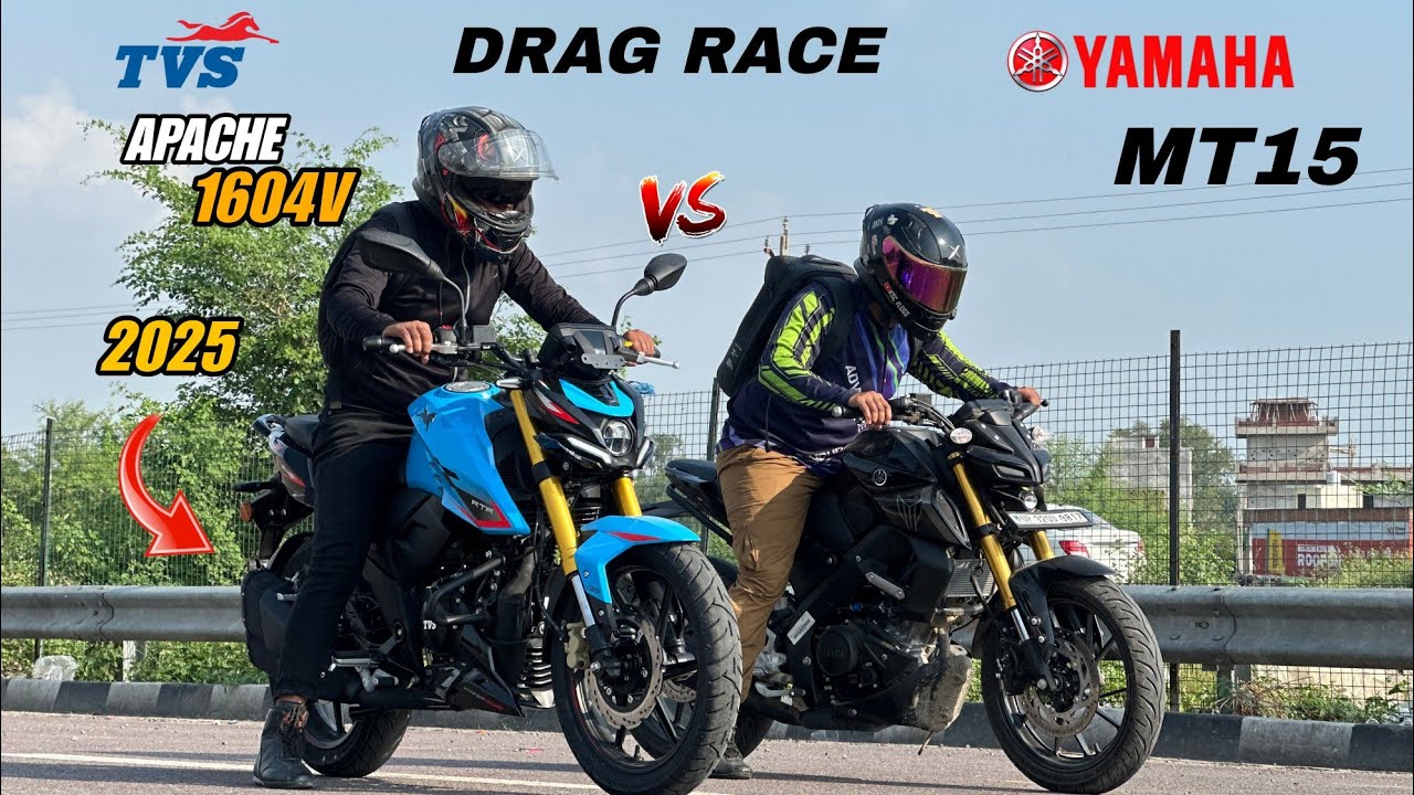 Tvs apache RTR 160 4v 2025 vs Yamaha mt15 | drag race | 5 gears are enough 😂