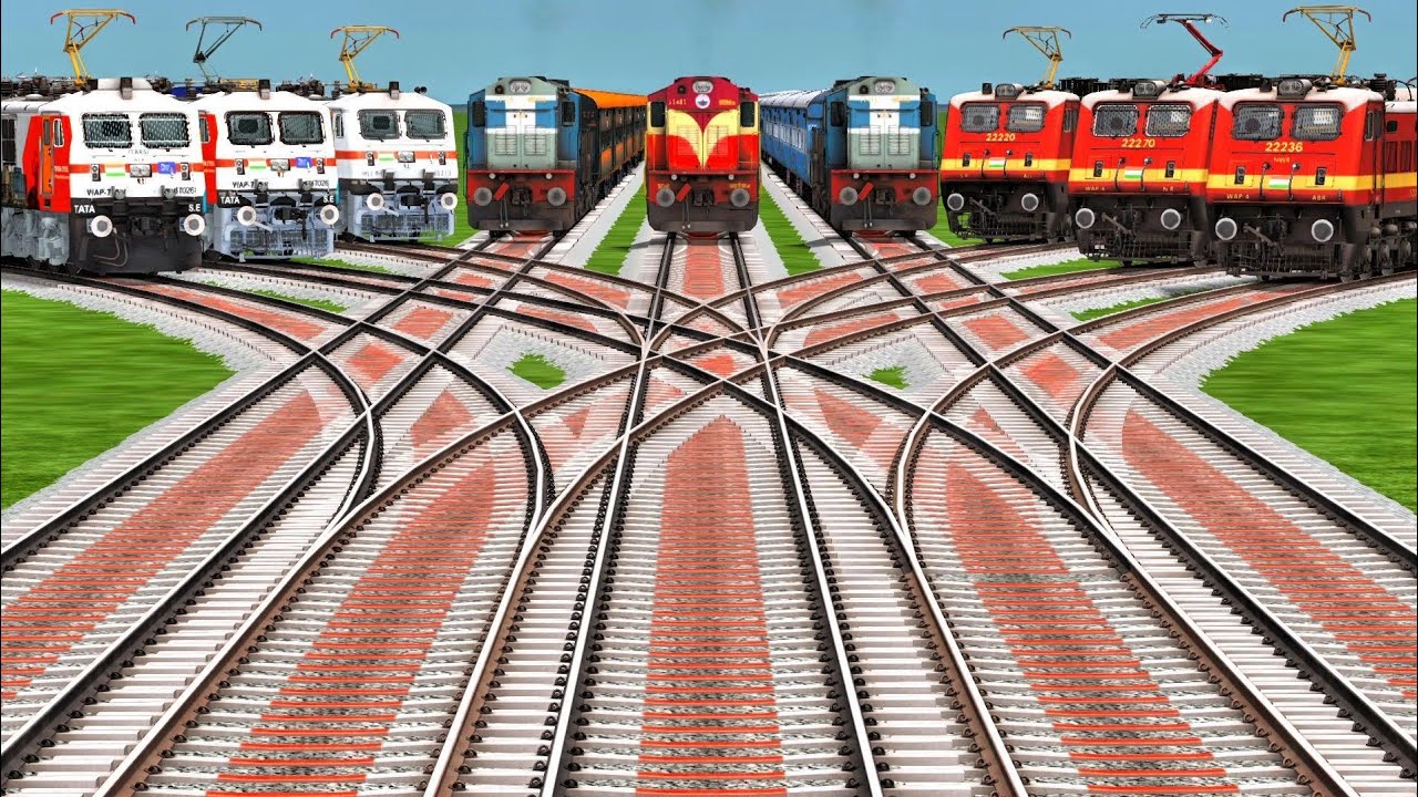 💨 High-Speed 9️⃣Electric Trains on Twisted Curved Track||Trains Simulator Video game ||