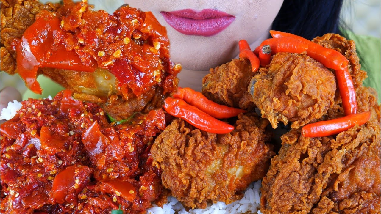 ASMR AYAM GORENG CRISPY PEDAS PAKE SAMBEL TEMPONG | ASMR MUKBANG INDONESIA