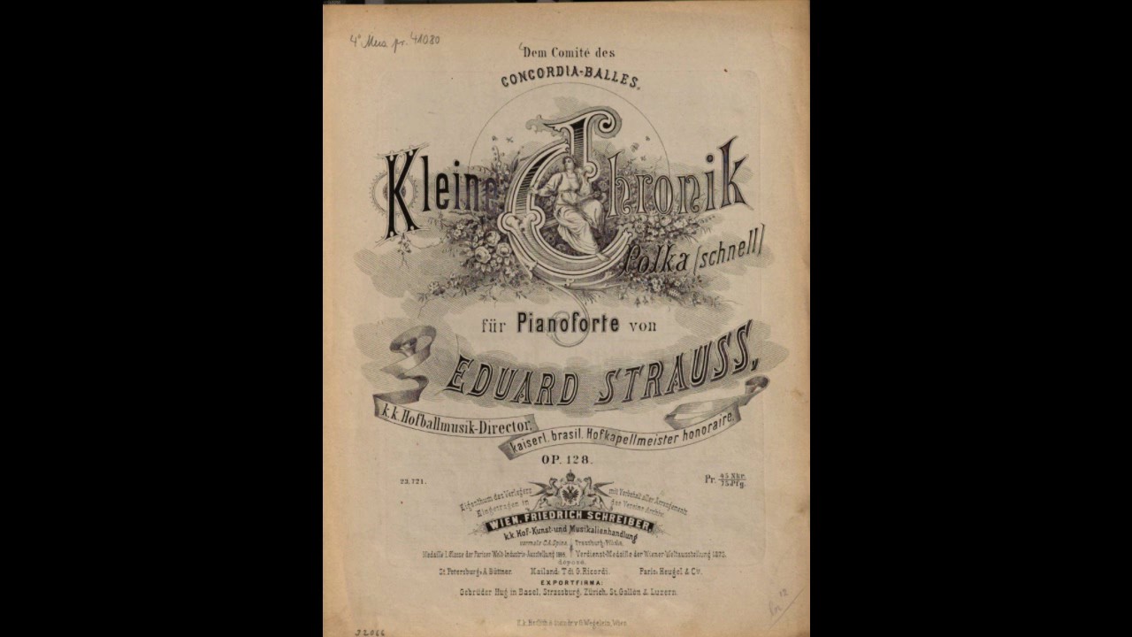 Eduard Strauss Kleine Chronike, Polka Schnell, op. 128,  Very Rare!
