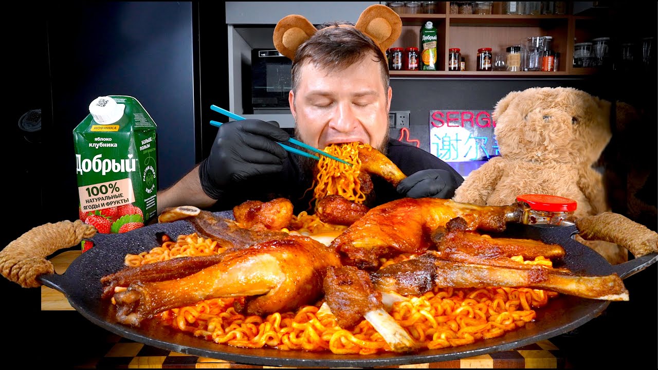 SPICY NOODLES, DEEP FRY MEAT, COOKING AND EATING, ASMR MUKBANG, АСМР МУКБАНГ, 먹방, 大食い, たべる, 谢尔盖