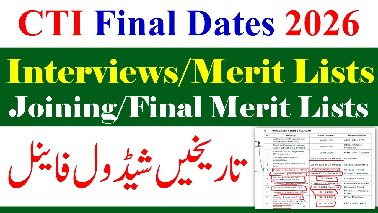 CTI New Jobs 2026 | Merit Lists | Interviews | Joining CTI | CTI Final Dates 2026