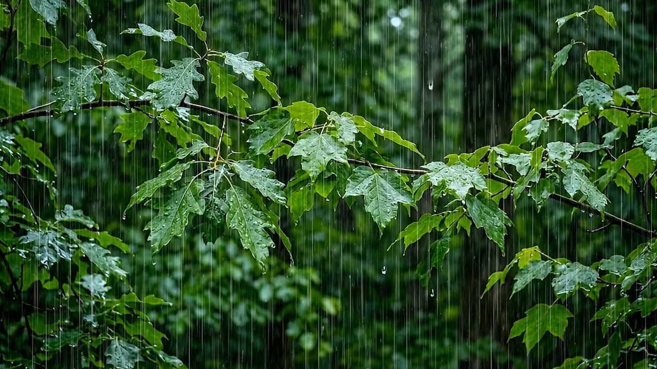 🍃Cure Insomnia with Natural Rain Sounds on Leaves | Soft Forest Rainstorm for Deep Sleep
