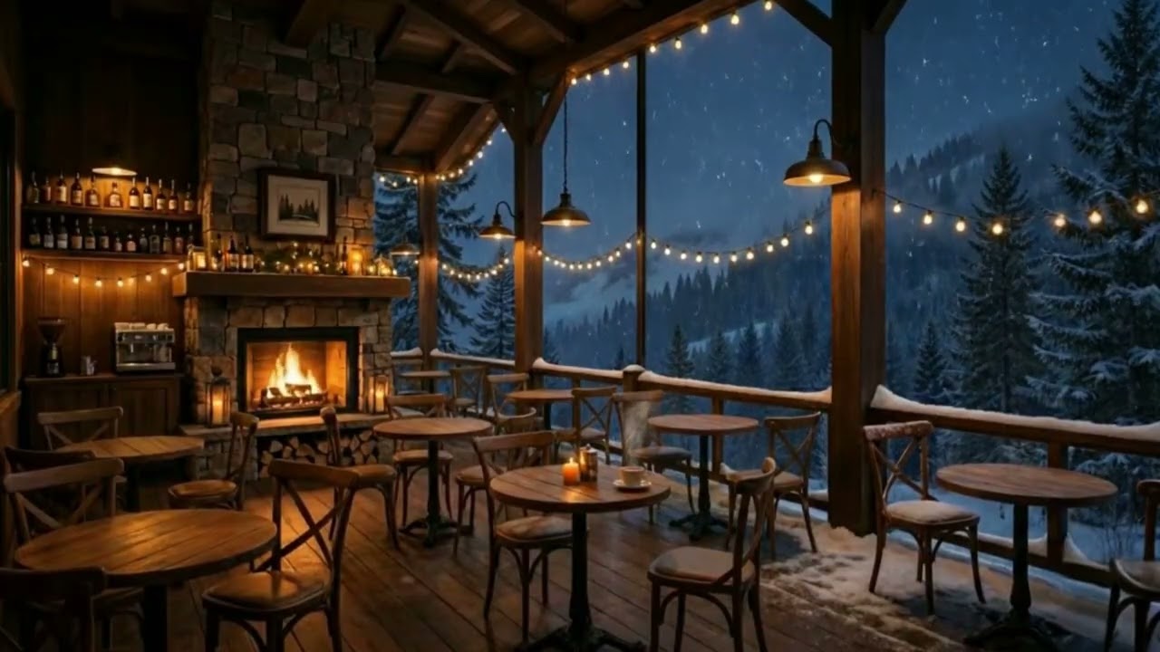 Cozy Winter Cabin Jazz with Fireplace | Relaxing Study Music & Mountain Forest Ambience 🎵