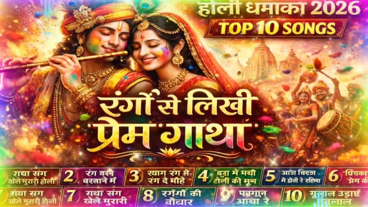 रंगों की बरसात 2026 | Top 10 Radha Krishna Holi Songs | DJ Dhol Mix धमाका 🎨🔥