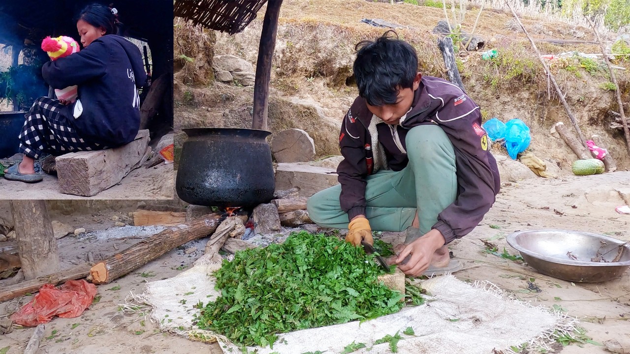 Adhiraj helping wife on her work@pastorallifeofnepal @Manjitamrnati