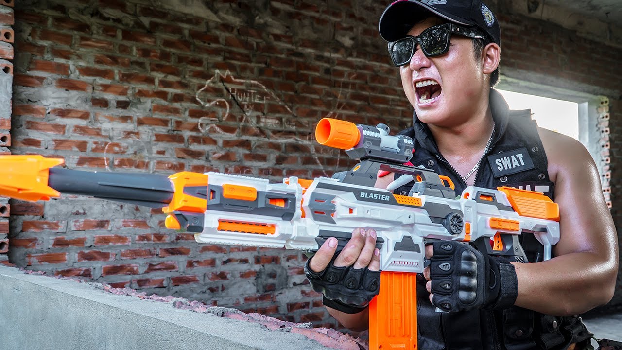 LTT Nerf Mod : TOP 1 Hour Patrol Police SEAL MARINES Nerf Guns Fight Crime RED SATAN Mask