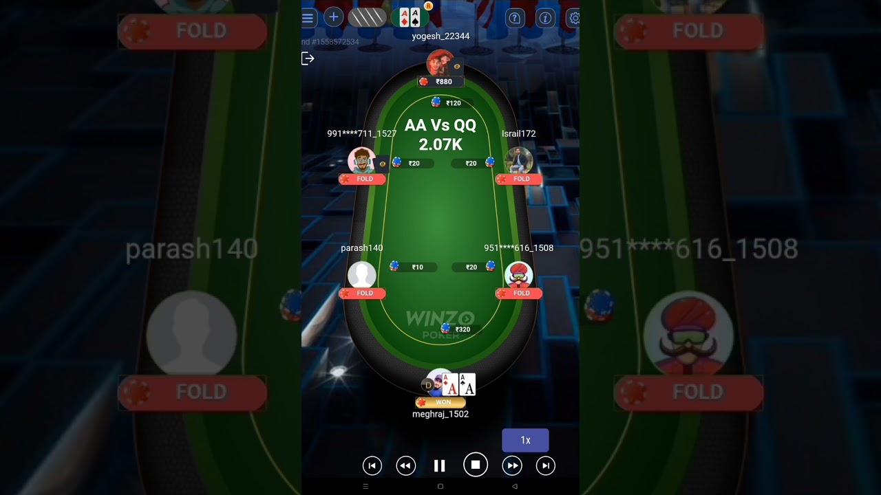 AA Vs QQ ALL IN WINZO POKER 2.07 POT WINNING 