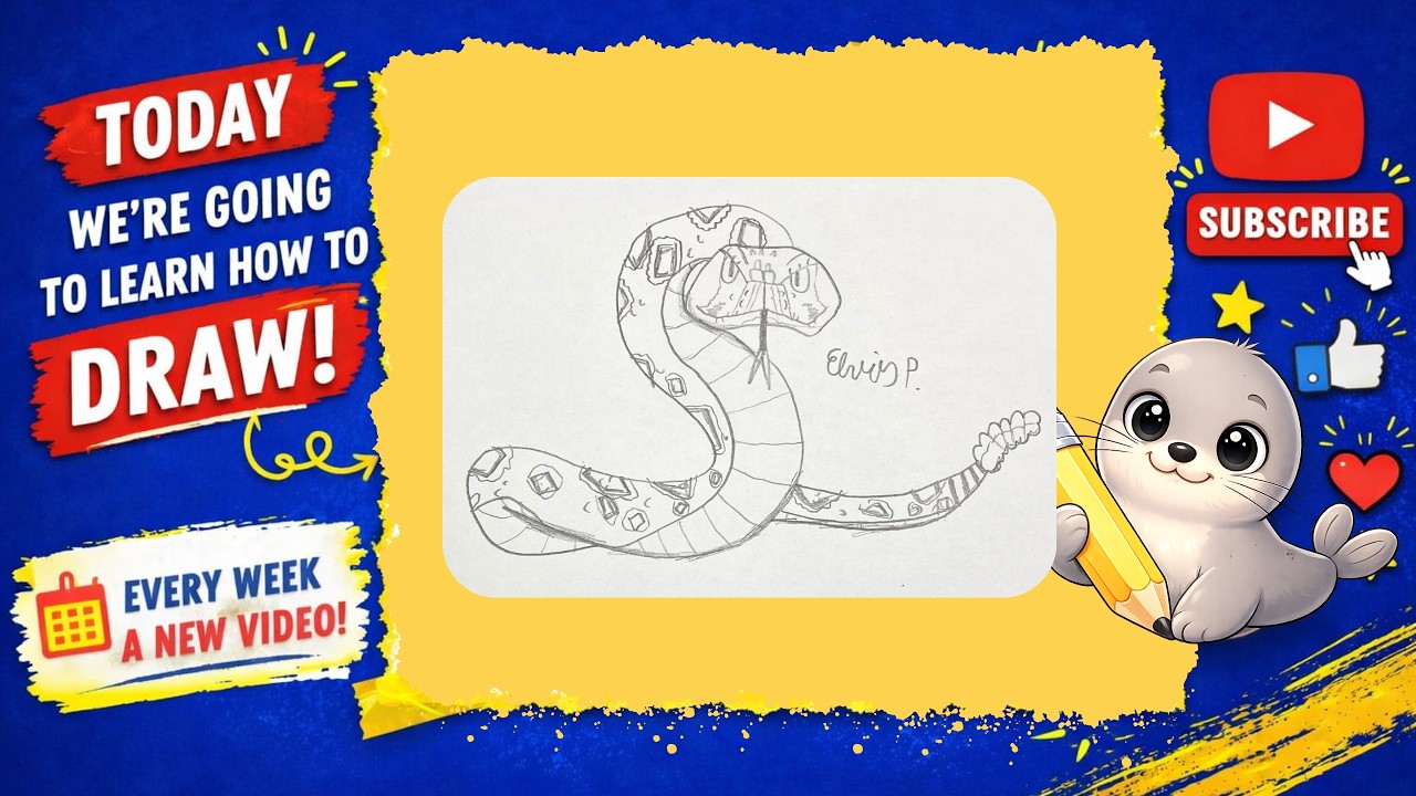 Today we're going to draw a rattlesnake.( Vamos desenhar uma cobra cascavel hoje)