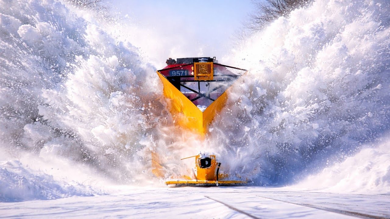 Powerful Train Plows Through Snow | Winter Railway in Action